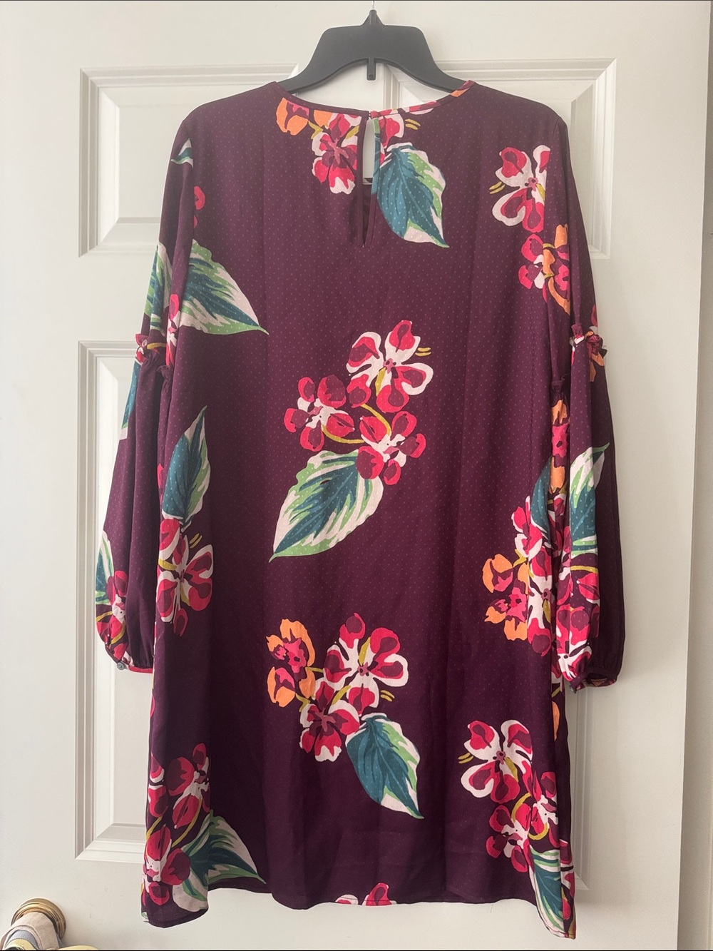NWT LOFT Plum Floral Long-Sleeve Dress size M - Picture 3 of 8